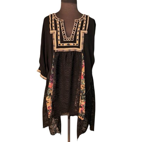 Y2K Sheer Lace Floral Asymmetric Whimsigoth Boho Oversized Tunic Womens Size M - Picture 1 of 10